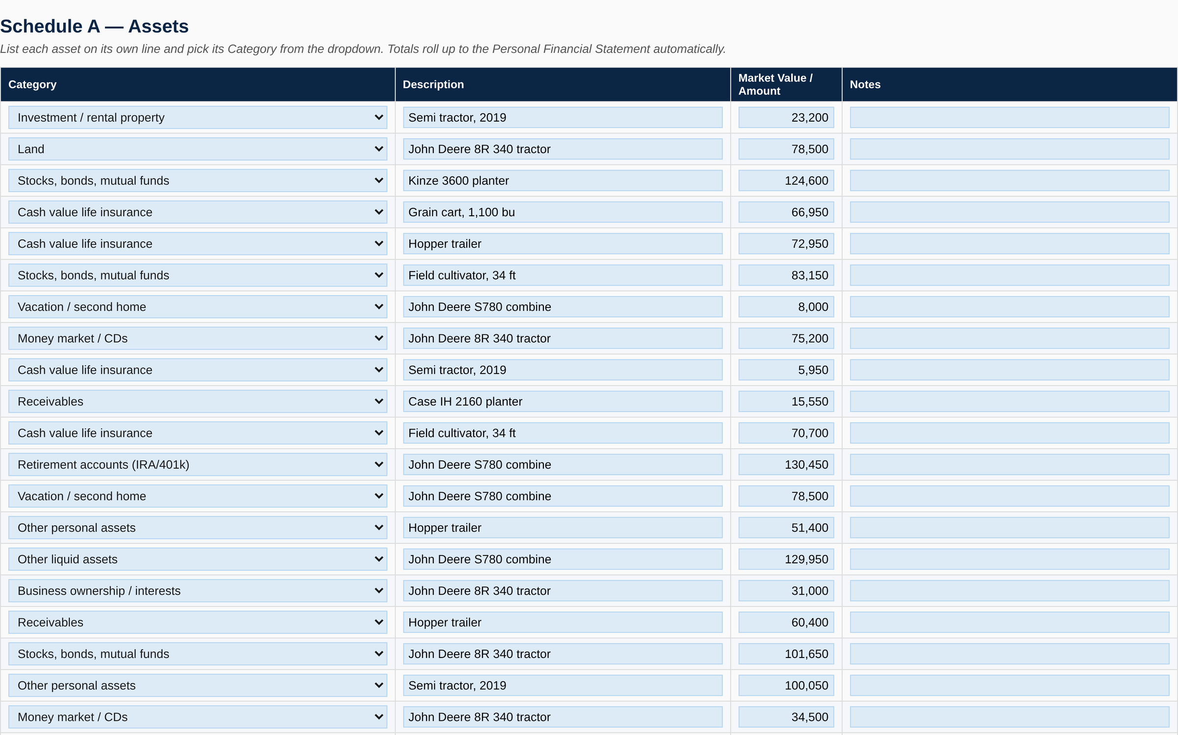 Borrower filling in the Ironwood personal financial statement in a browser