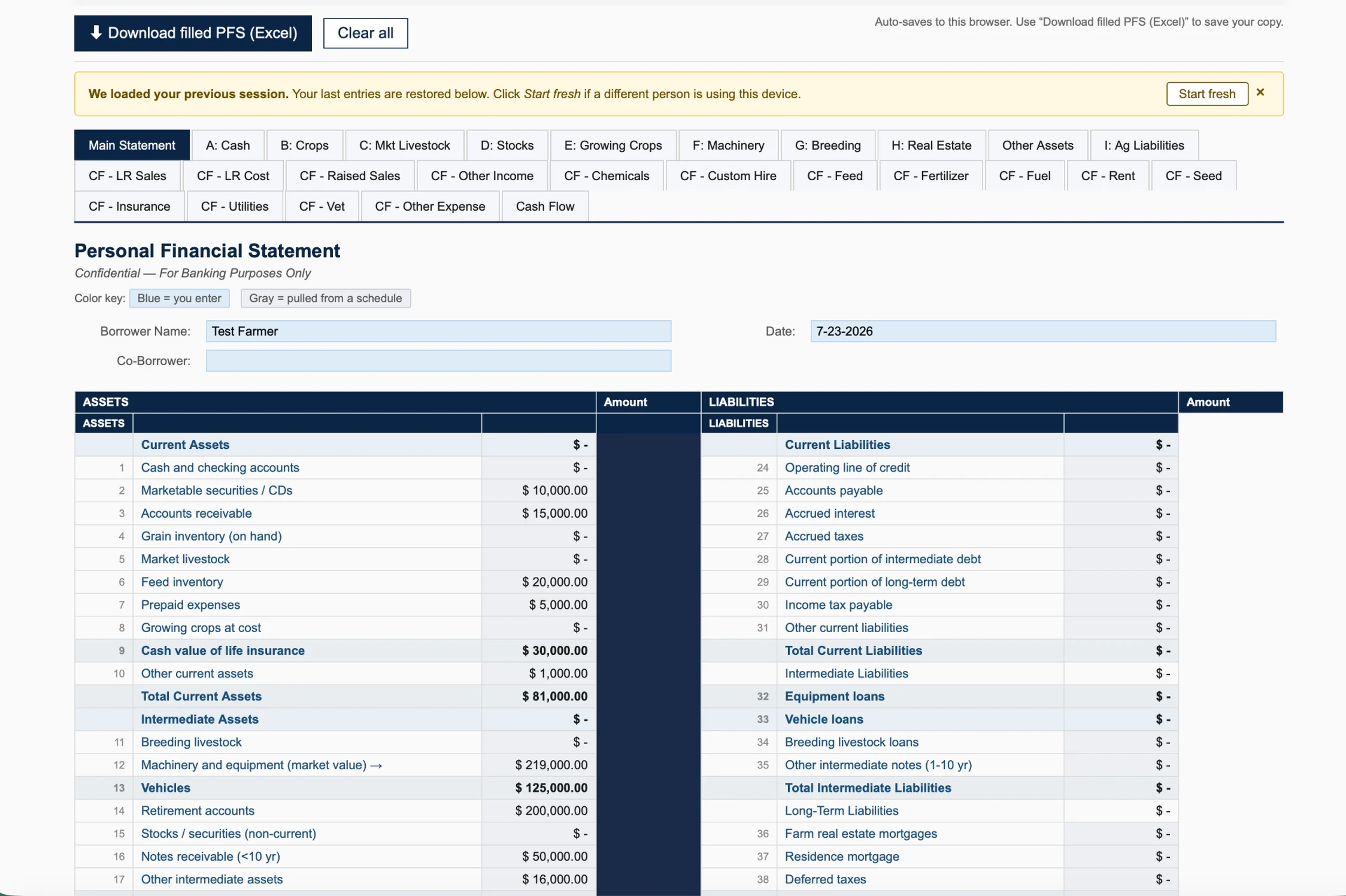 Ironwood borrower intake form filled in by a loan applicant in a browser